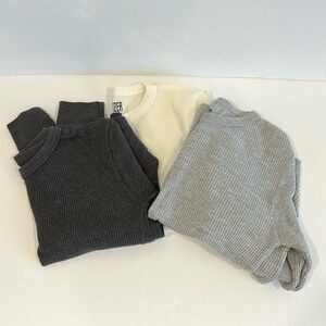 At The Buzzer Set of 3 Thermal Long Sleeve Shirts Gray, White and Charcoal